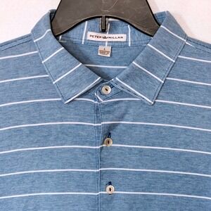 Peter Millar Polo Shirt Mens Large Blue White Striped Short Sleeve Redstone Golf